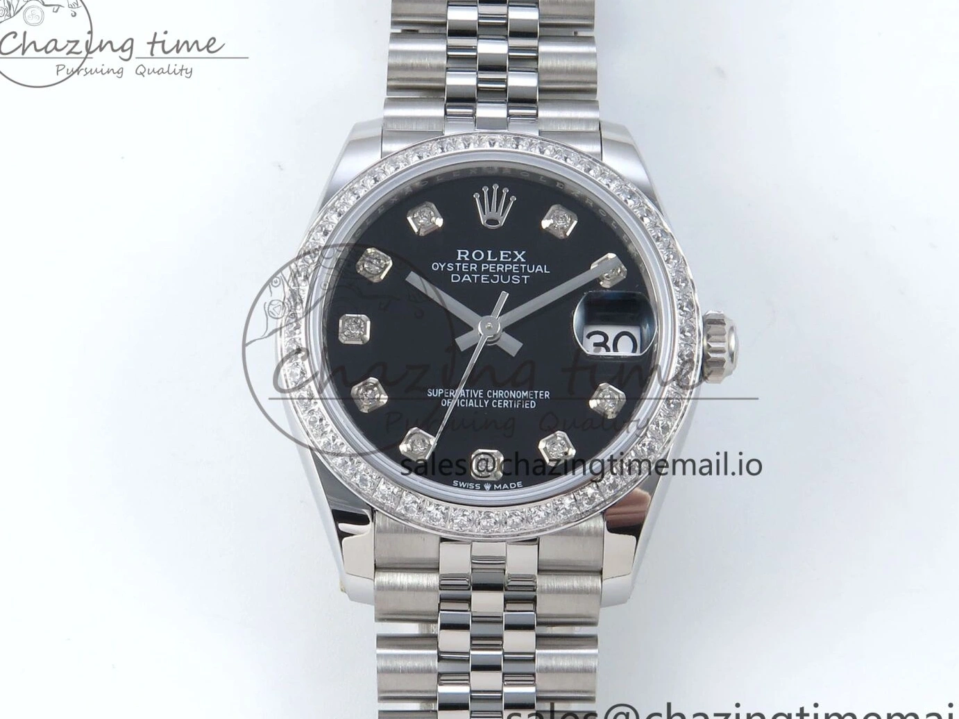 MiroTime 0205 Vibrant DateJust 31 278384RBR ARF 1:1 Best Edition 904L Steel Black Diamonds Dial Diamonds Bezel on SS Jubilee Bracelet ETA 457